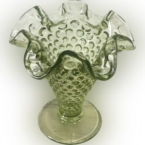 Colonial Green Glass Fenton Hobnail Small Ruffled Vase
